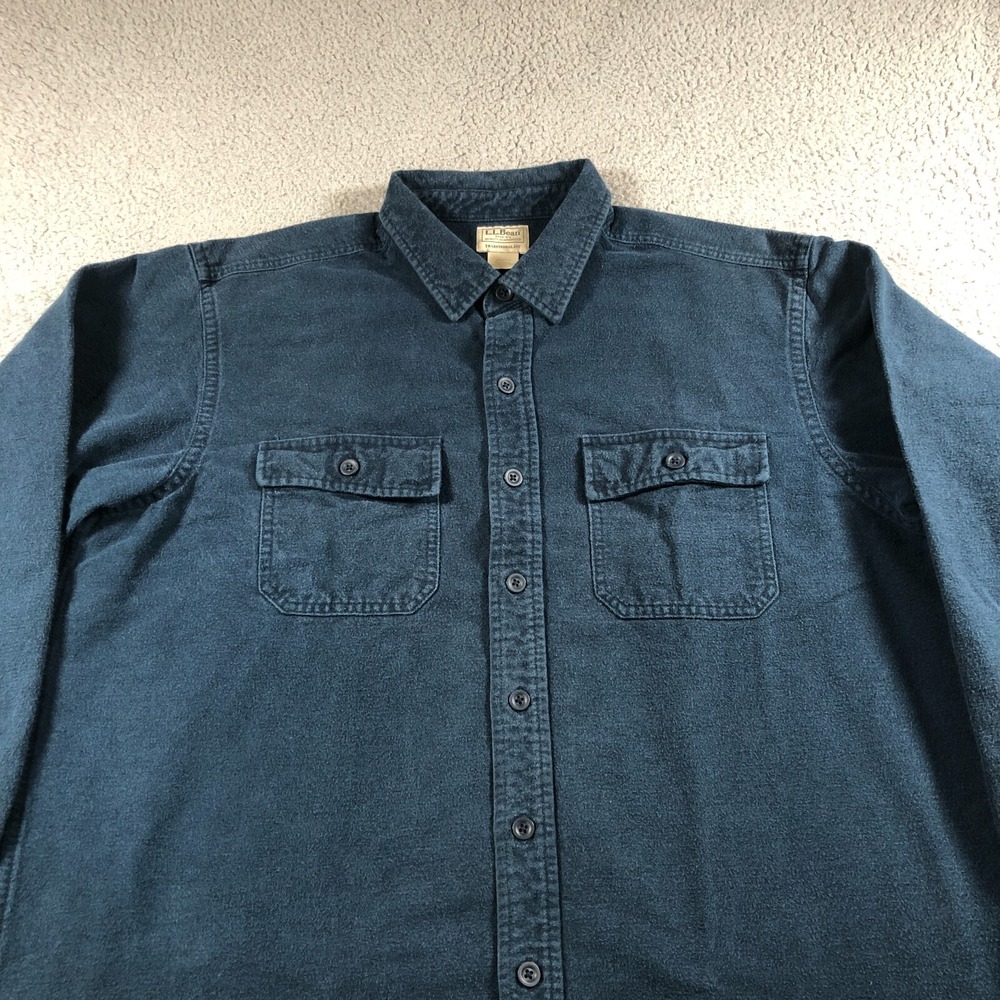 LL Bean Shirt Adult XL Tall Blue‎ Traditional Fit Flannel Chamois Cloth Heavy